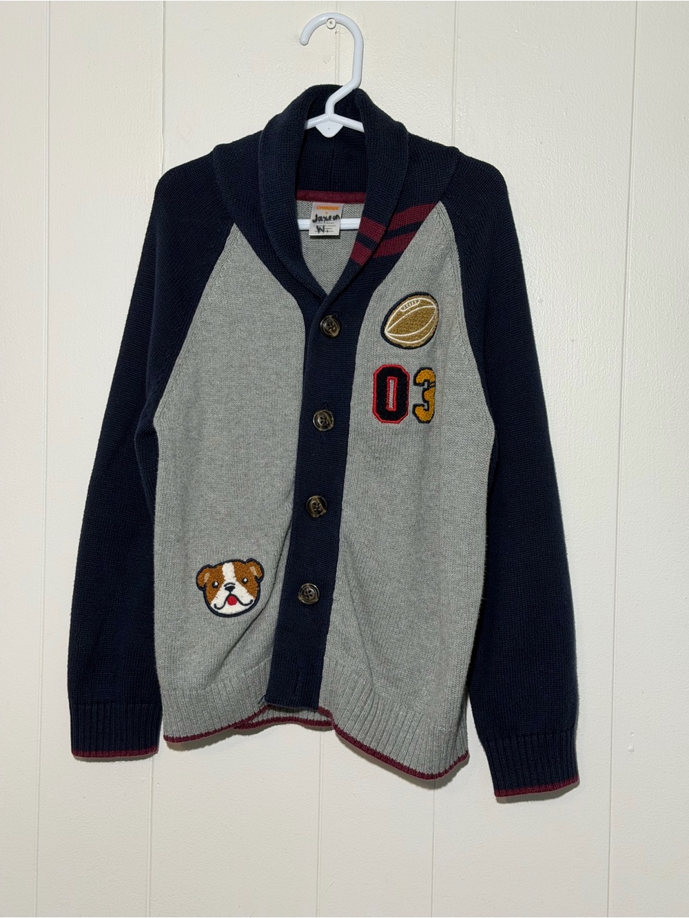 Gymboree Navy & Gray Shawl-Collar Cardigan with Patch Details